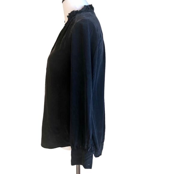 Kate Spade black silk blouse with ruffle neck and front tie tassels sz S - Picture 2 of 4